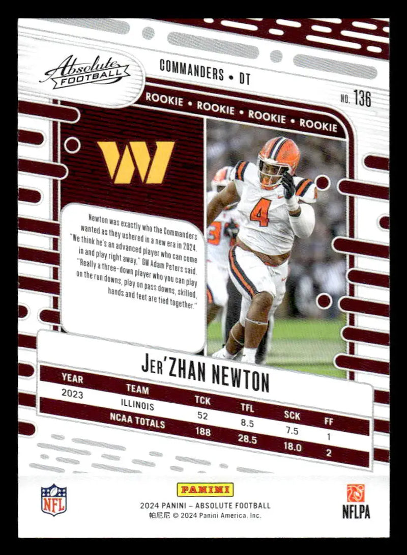 2024 Panini Absolute #136 Jer’Zhan Newton Red and Blue - Football Card Single