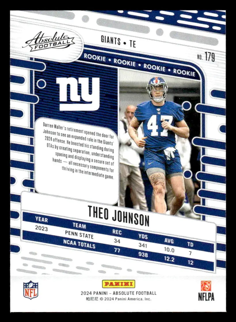 2024 Panini Absolute #179 Theo Johnson Red and Blue - Football Card Single