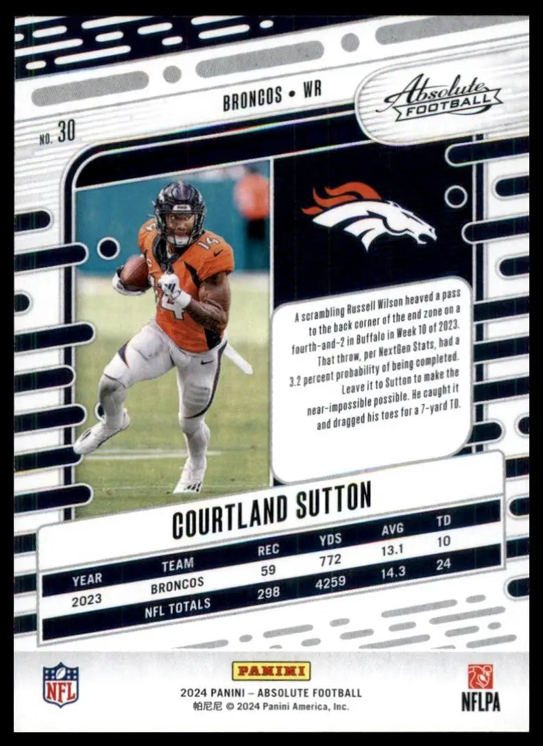 2024 Panini Absolute Black Courtland Sutton #30 Denver Broncos Football Card NFL - Football Card Single