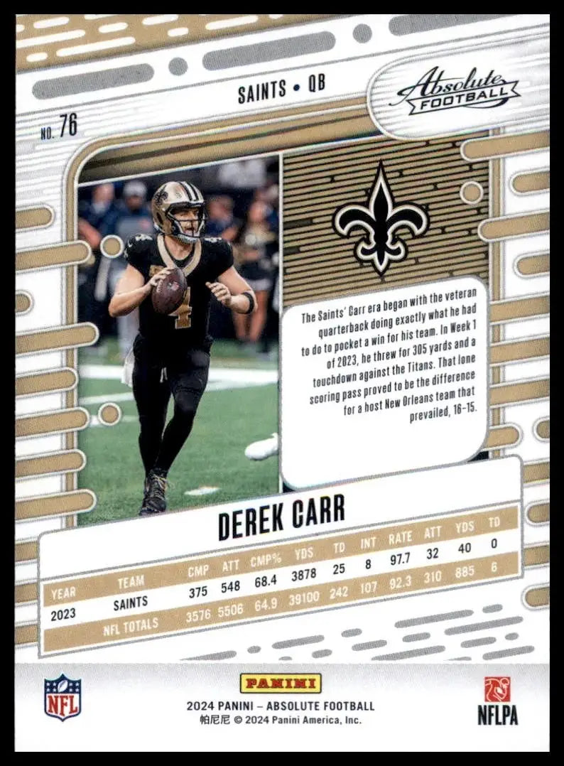 2024 Panini Absolute Black Derek Carr #76 New Orleans Saints Football Card NFL - Football Card Single