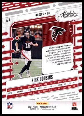 2024 Panini Absolute - Black Kirk Cousins 4 Atlanta Falcons - Football Card Single
