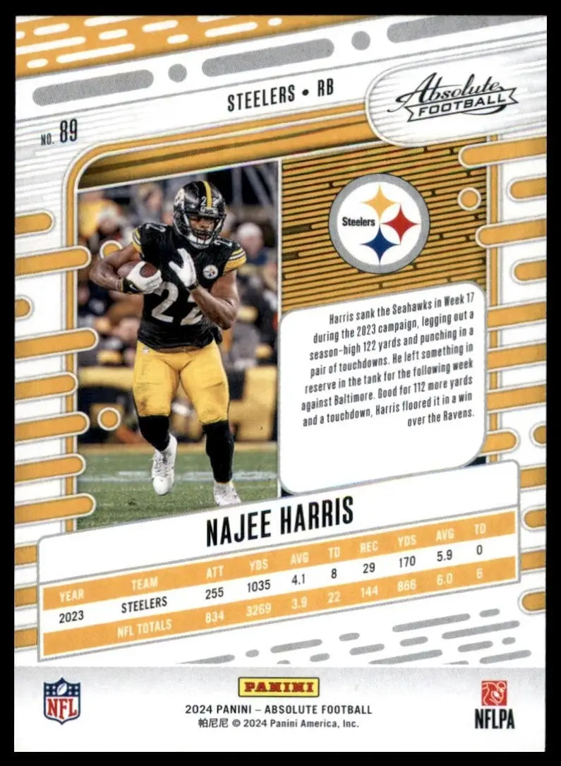 2024 Panini Absolute Black Najee Harris #89 Pittsburgh Steelers Football Card