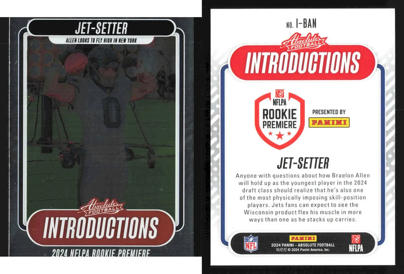2024 Panini Absolute BRAELON ALLEN #I-BAN Introductions New York Jets RC - Football Card Single
