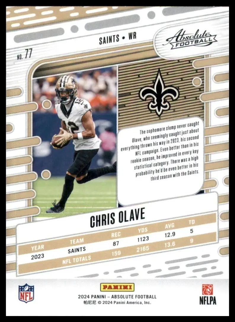 2024 Panini Absolute Chris Olave #77 New Orleans Saints Football Card NFL Sports - Football Card Single
