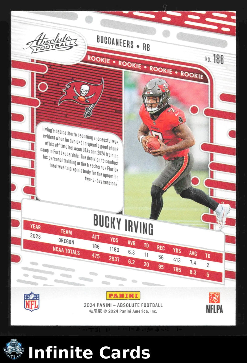2024 Panini Absolute Football BUCKY IRVING #186 Red Blue Buccaneers RC - Football Card Single