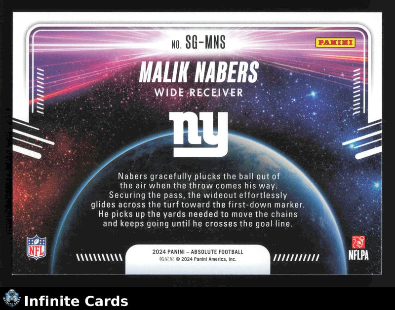 2024 Panini Absolute Football MALIK NABERS #SG-MNS Star Gazing Giants RC - Football Card Single