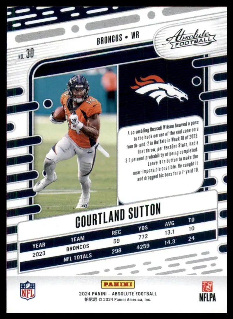 2024 Panini Absolute Green Courtland Sutton #30 Denver Broncos Football Card NFL - Football Card Single