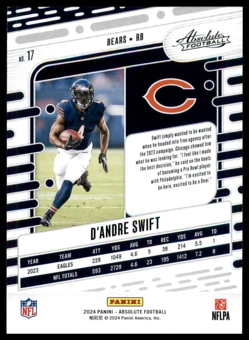 2024 Panini Absolute Green DAndre Swift #17 Chicago Bears Football Card NFL - Football Card Single