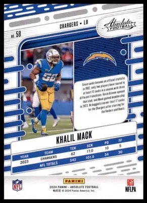 2024 Panini Absolute - Green Khalil Mack 58 Los Angeles Chargers - Football Card Single