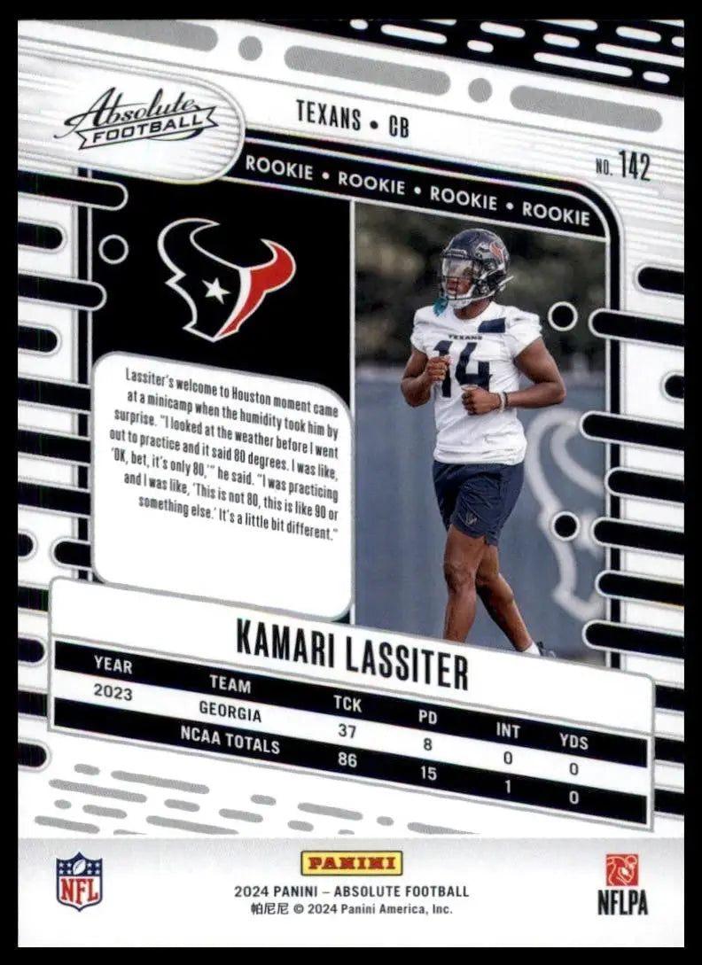 2024 Panini Absolute Green Rookie Kamari Lassiter #142 Houston Texans Football - Football Card Single