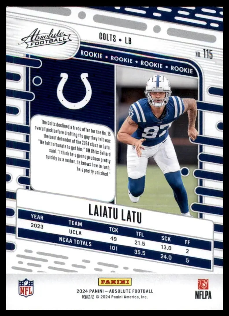 2024 Panini Absolute Green Rookie Laiatu Latu #115 Indianapolis Colts Football - Football Card Single