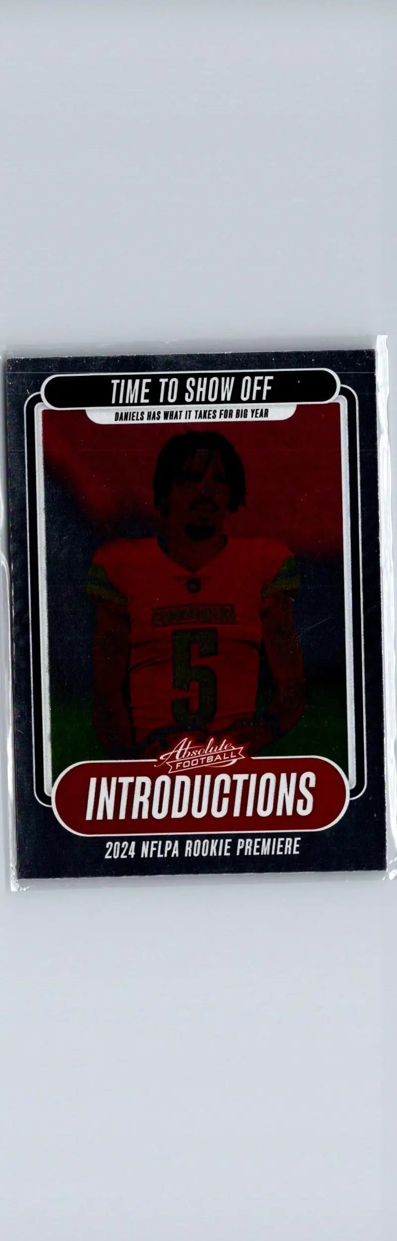 Football trading card featuring Jayden Daniels from 2024 Panini Absolute Daniels Introductions