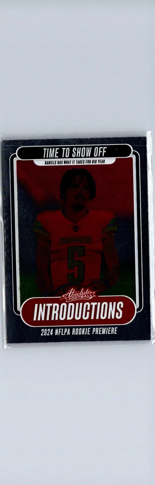 Football trading card featuring Jayden Daniels from 2024 Panini Absolute Daniels Introductions