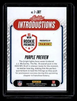 2024 Panini Absolute #I-JMY J.J. McCarthy Introductions RC Minnesota Vikings - Football Card Single