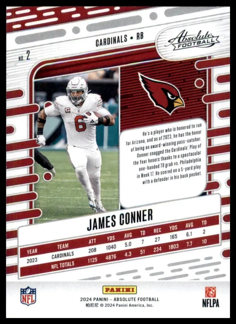 2024 Panini Absolute James Conner #2 Arizona Cardinals Football Card NFL Sports