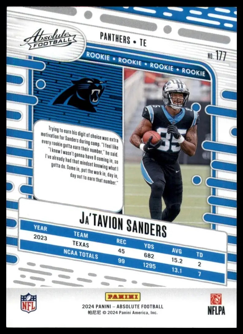 2024 Panini Absolute JaTavion Sanders Rookie #177 Carolina Panthers Basketball