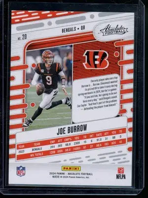 2024 Panini Absolute Joe Burrow #20 Green Football - Football Card Single