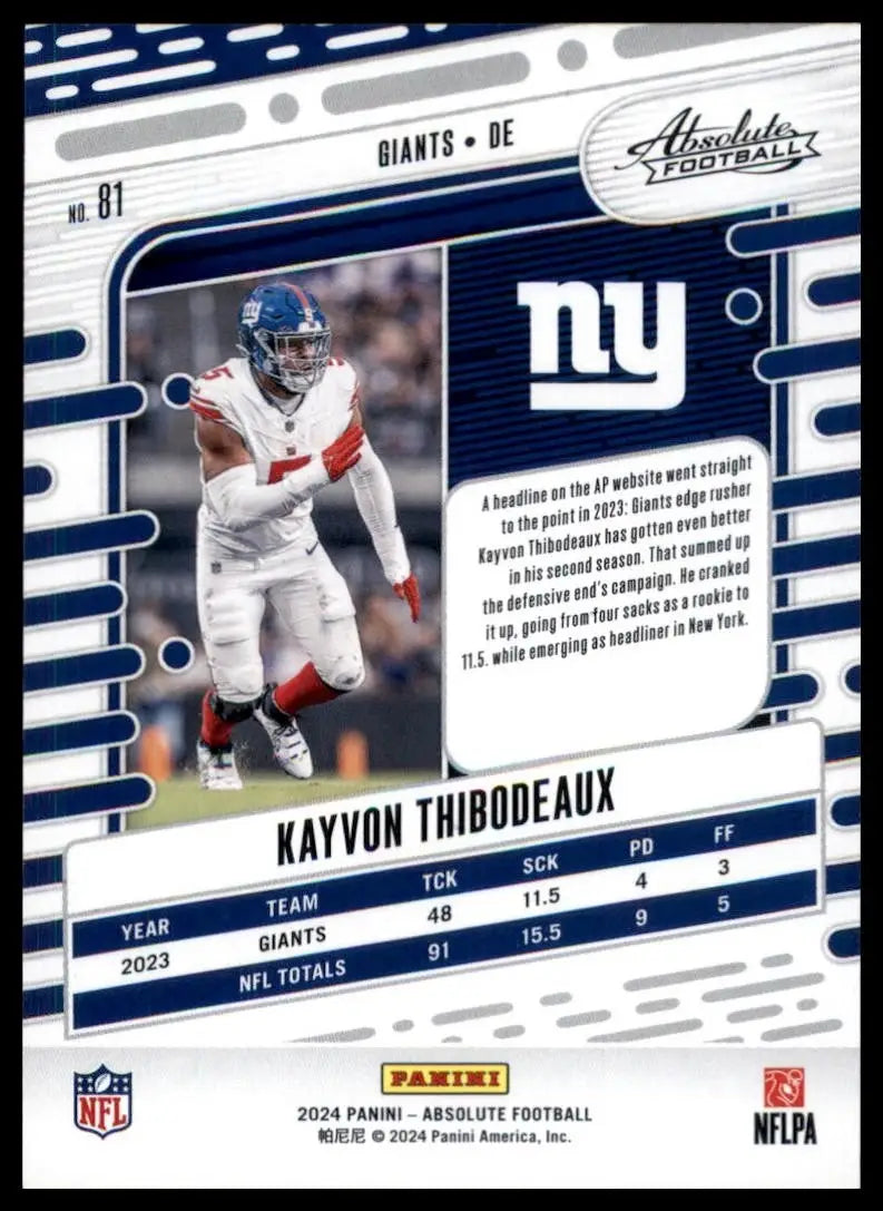 2024 Panini Absolute Kayvon Thibodeaux #81 New York Giants Football Card NFL - Football Card Single