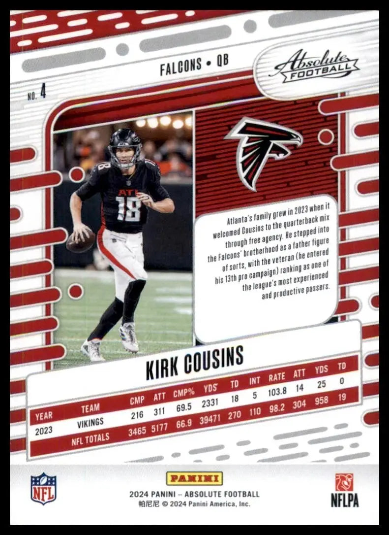 2024 Panini Absolute Kirk Cousins #4 Atlanta Falcons Football Card NFL Sports - Football Card Single