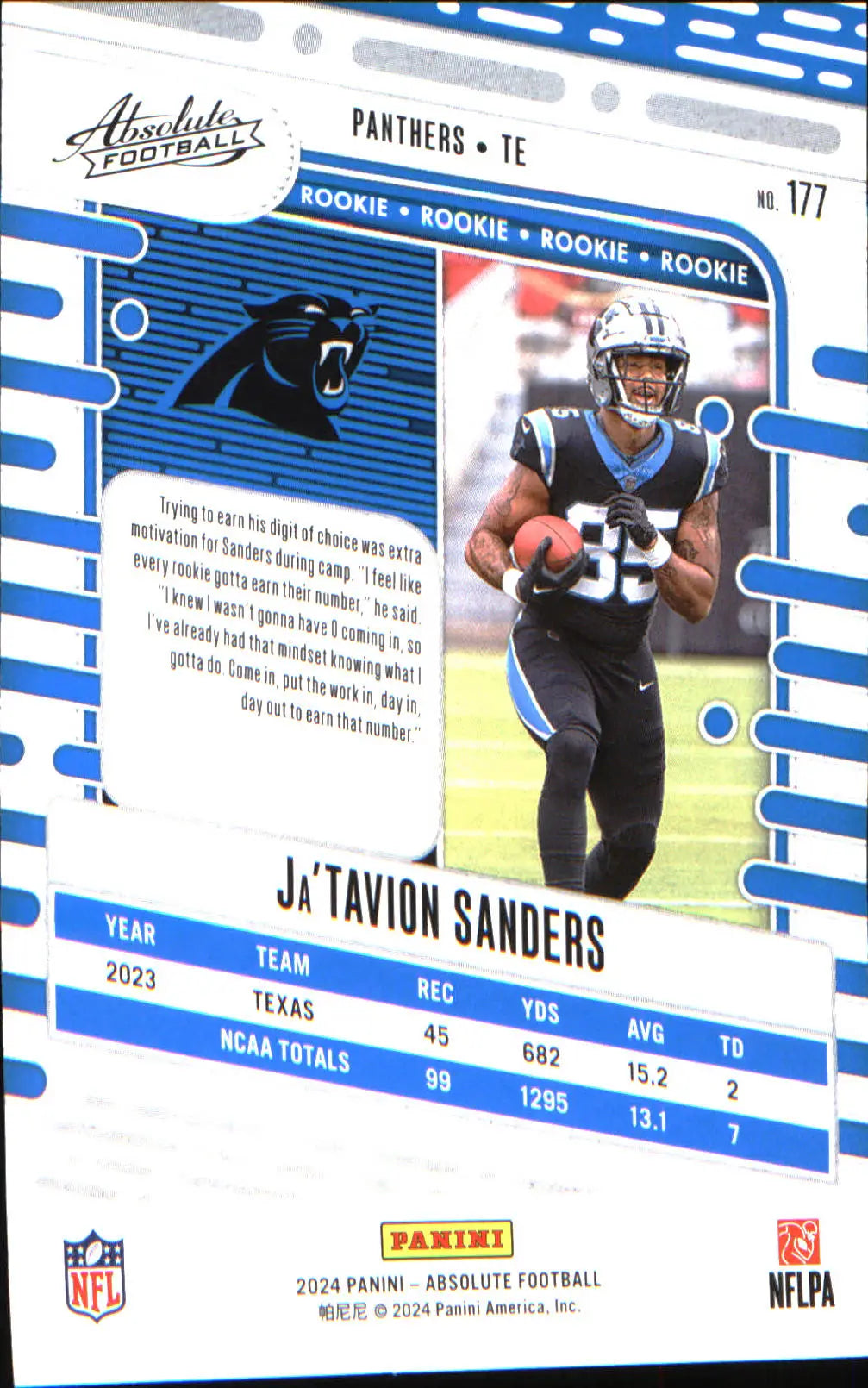 2024 Panini Absolute Retail #177 Ja’Tavion Sanders Rookie Rookie