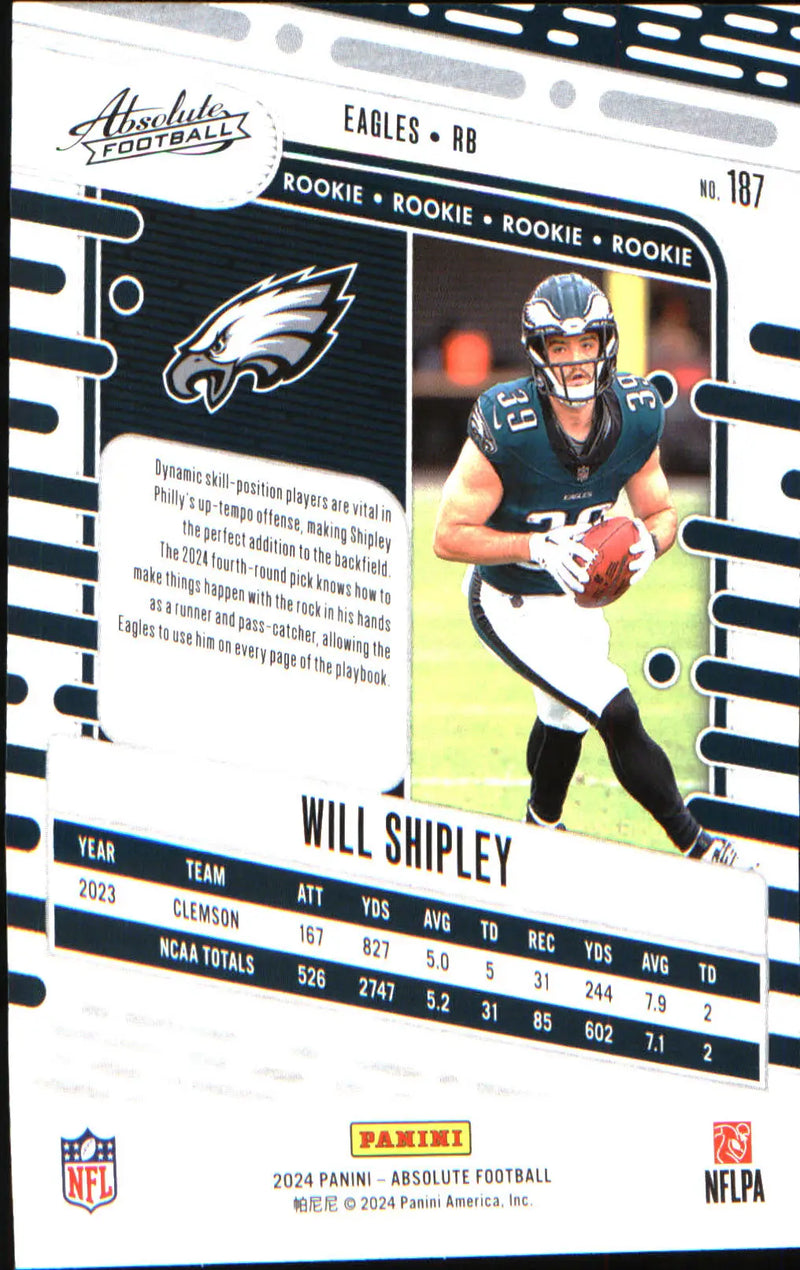 2024 Panini Absolute Retail #187 Will Shipley Rookie Rookie