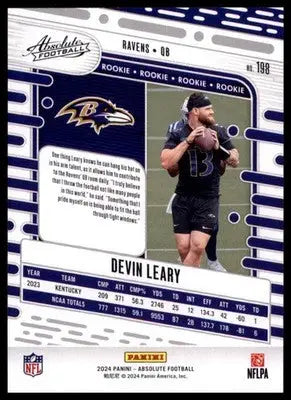 2024 Panini Absolute - Retail Devin Leary RC 198 Baltimore Ravens - Football Card Single