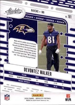 2024 Panini Absolute - Retail Devontez Walker RC 181 Baltimore Ravens - Football Card Single