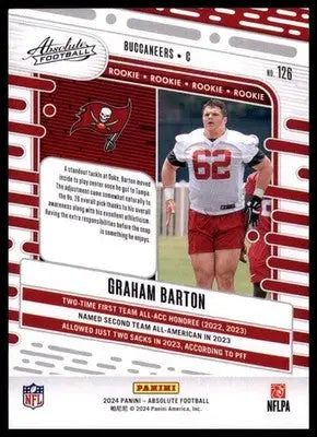 2024 Panini Absolute - Retail Graham Barton RC 126 Tampa Bay Buccaneers - Football Card Single