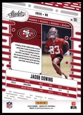 2024 Panini Absolute - Retail Jacob Cowing RC 191 San Francisco 49ers - Football Card Single