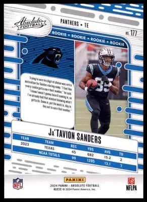 2024 Panini Absolute - Retail Ja’Tavion Sanders RC 177 Carolina Panthers - Football Card Single