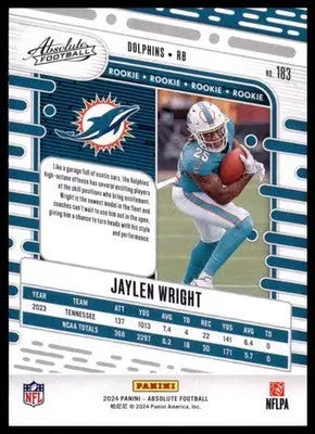 2024 Panini Absolute - Retail Jaylen Wright RC 183 Miami Dolphins - Football Card Single