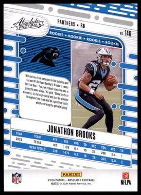 2024 Panini Absolute - Retail Jonathon Brooks RC 146 Carolina Panthers - Football Card Single