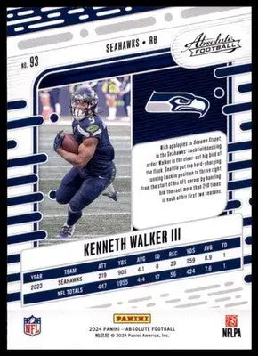 2024 Panini Absolute - Retail Kenneth Walker III 93 Seattle Seahawks - Football Card Single