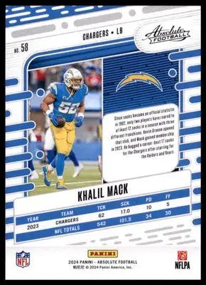 2024 Panini Absolute - Retail Khalil Mack 58 Los Angeles Chargers - Football Card Single