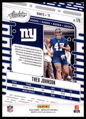 2024 Panini Absolute - Retail Theo Johnson RC 179 New York Giants