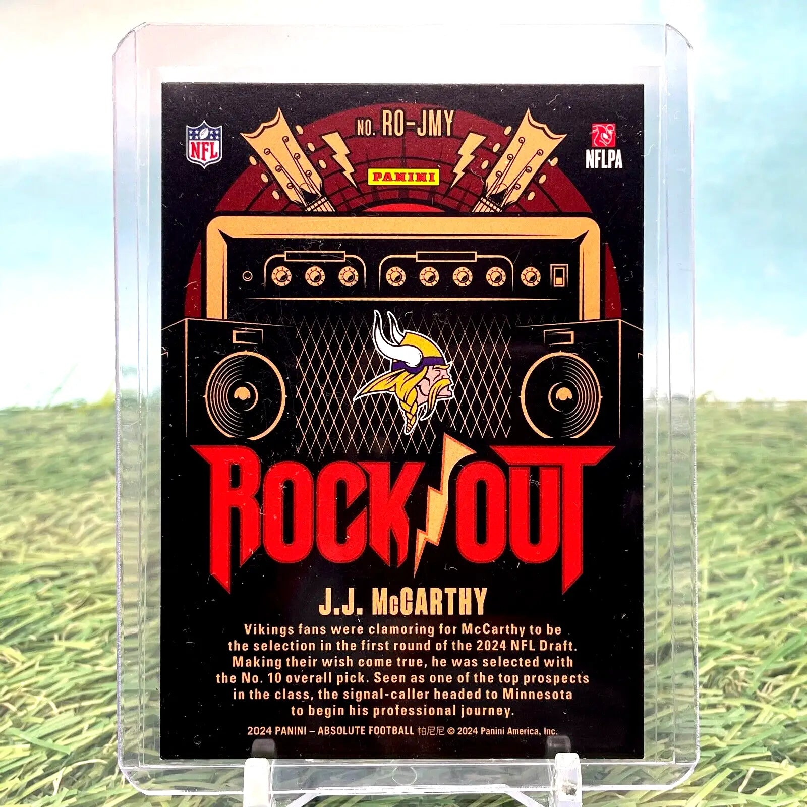 J.J. McCarthy trading card from 2024 Panini Absolute Rock Out series