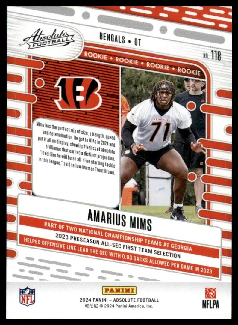 2024 Panini Absolute Rookie Amarius Mims #118 Cincinannti Bengals Football Card - Football Card Single