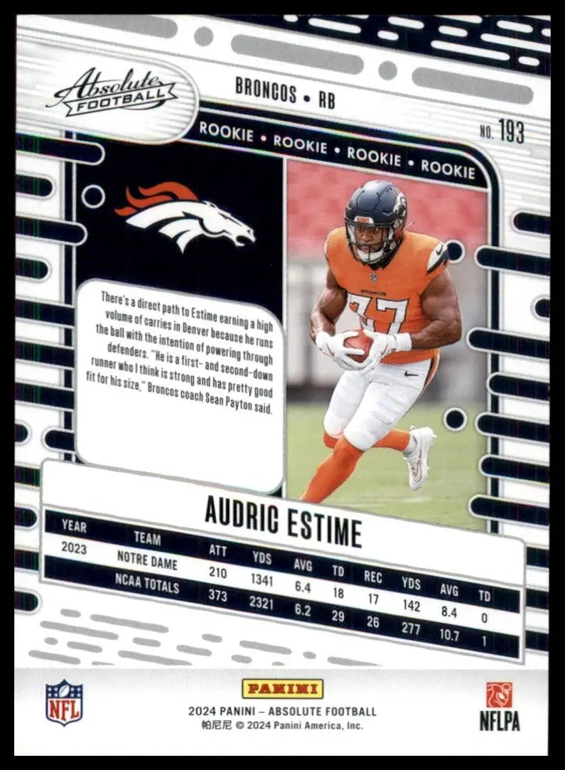 2024 Panini Absolute Rookie Audric Estime #193 Denver Broncos Football Card NFL - Football Card Single