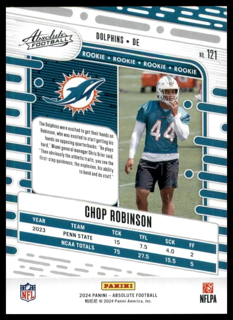 2024 Panini Absolute Rookie Chop Robinson #121 Miami Dolphins Football Card NFL - Football Card Single