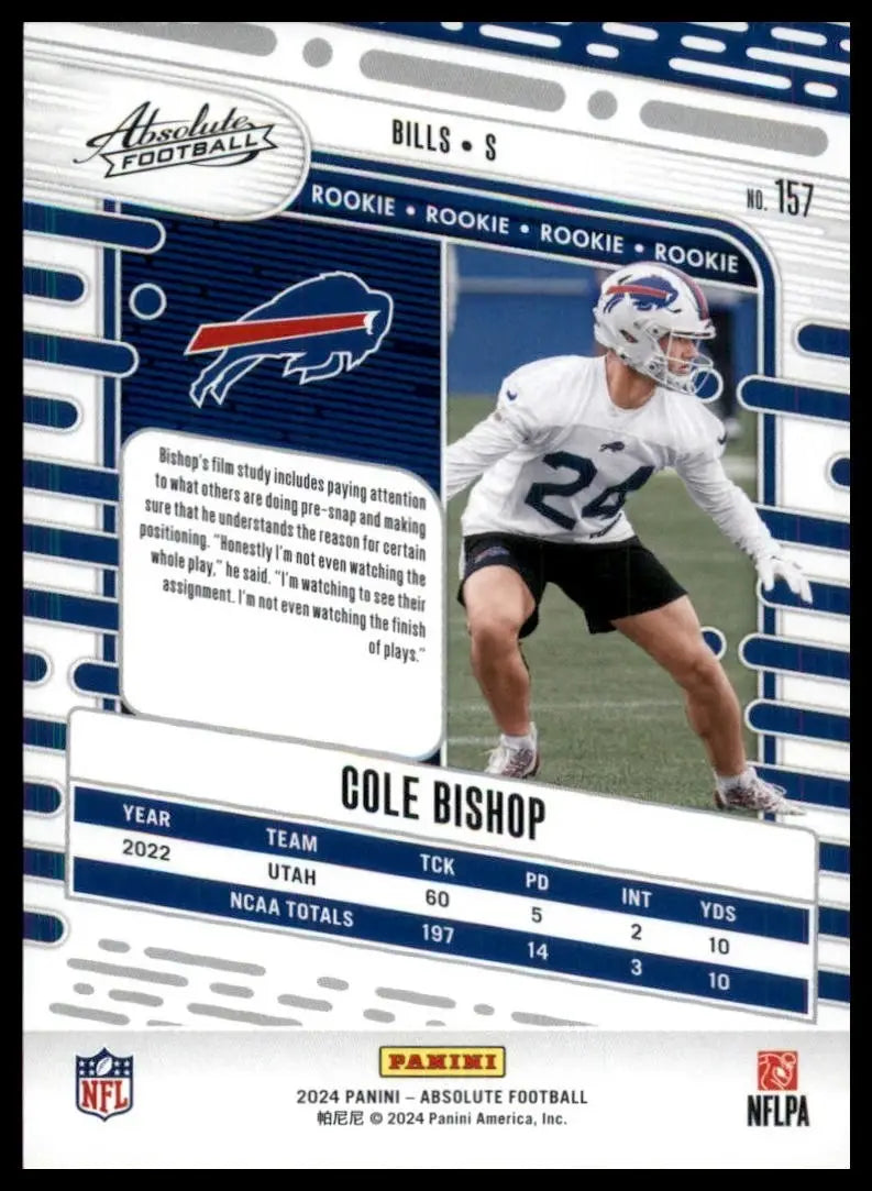 2024 Panini Absolute Rookie Cole Bishop #157 Buffalo Bills Football Card NFL - Football Card Single