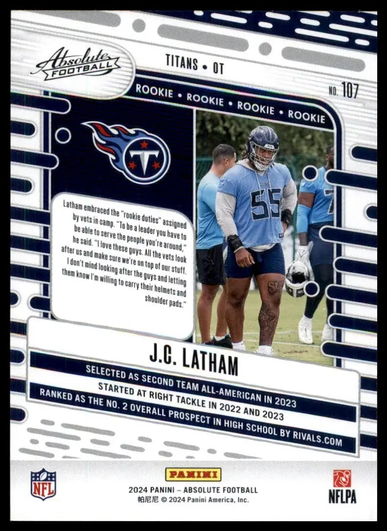 2024 Panini Absolute Rookie JC Latham #107 Tennessee Titans Football Card NFL