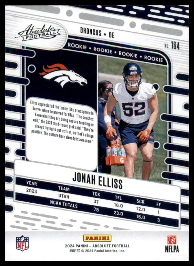 2024 Panini Absolute Rookie Jonah Elliss #164 Denver Broncos Football Card NFL - Football Card Single