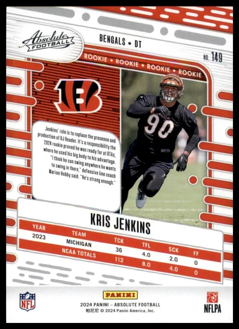 2024 Panini Absolute Rookie Kris Jenkins #149 Cincinnati Bengals Football Card - Football Card Single