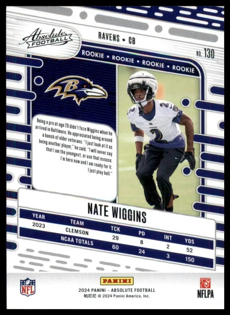 2024 Panini Absolute Rookie Nate Wiggins #130 Baltimore Ravens Football Card NFL - Football Card Single