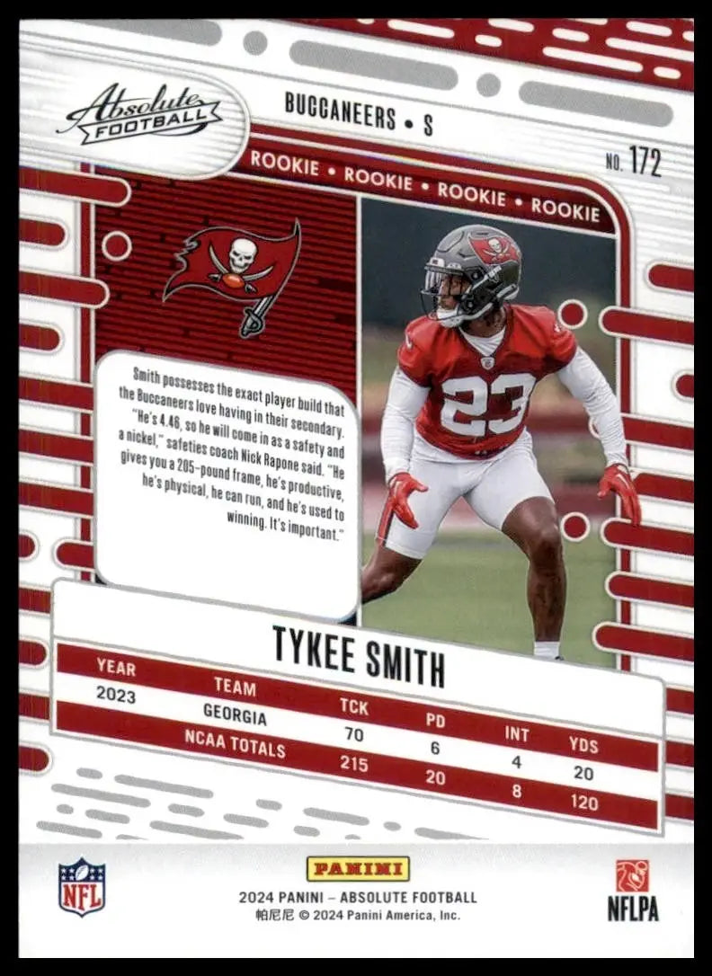 2024 Panini Absolute Rookie Tykee Smith #172 Tampa Bay Buccaneers Football Card