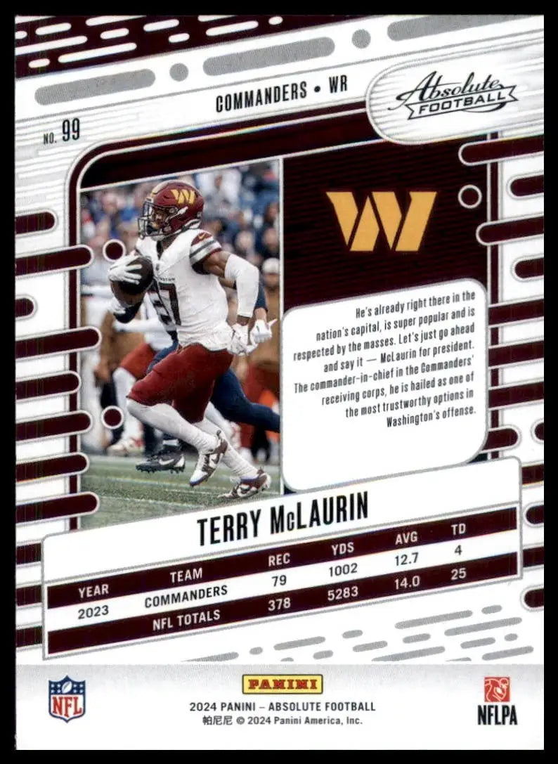 2024 Panini Absolute Terry McLaurin #99 Washington Commanders Football Card NFL - Football Card Single