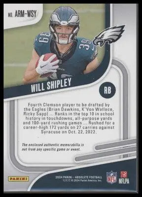 2024 Panini Absolute Will Shipley #ARM-WSY Absolute Rookie Materials