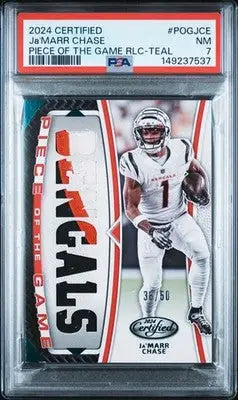 2024 Panini Certified Ja’Marr Chase Piece Of The Game Relic Teal #/50 PSA 7 - Football Card Single