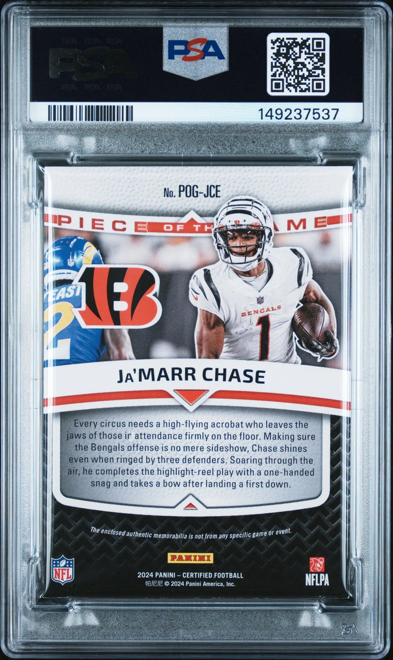 2024 Panini Certified Ja’Marr Chase Piece Of The Game Relic Teal #/50 PSA 7 - Football Card Single