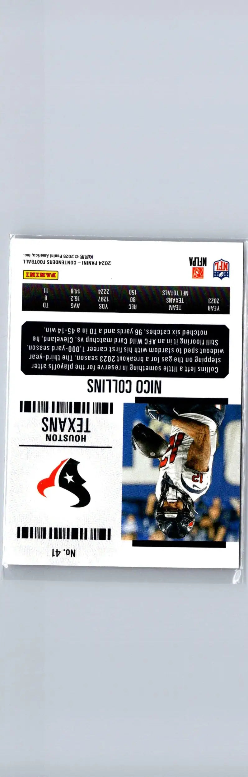 Nico Collins football card from 2024 Panini Contenders Collins Game Ticket Red series
